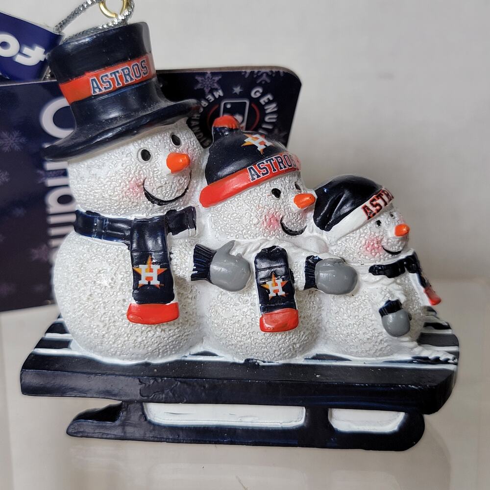 MLB Houston Astros Christmas Ornament 3 Snowmen on a Sled - NWT